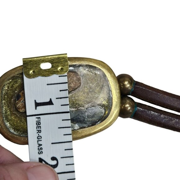 Brass Inlay Buckle Double-Layer Leather Belt Stone Accents Possibly Homemade‎ main image 7